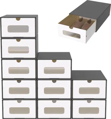 Image de TWOLIIN Lot de 40 boîtes, boîtes à chaussures empilables, boîtes de rangement à tiroirs avec fenêtre transparente, boîtes de rangement pour chaussures pour chambre d'enfant, bureau, salon, chambre à coucher, anthracite