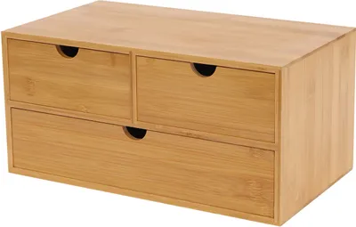 Obrázek produktu pro Stolní organizér se 3 zásuvkami Bambusový úložný box 33x19x16cm (hnědý) pro kancelář Dětský pokoj Studie