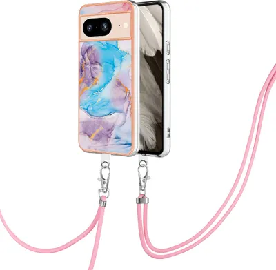 Image de Étui avec sangle pour Google Pixel 8, étui TPU à motifs avec sangle réglable bleu