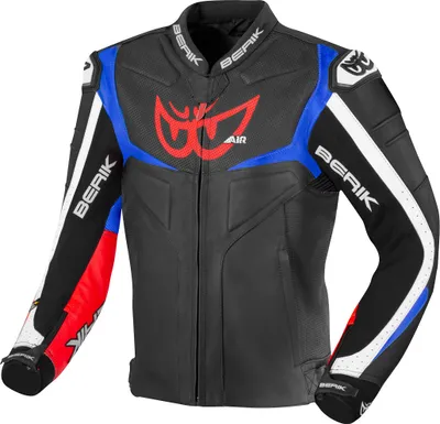 Produktbild von Berik Wild Chase Motorrad Lederjacke, schwarz/weiß/rot/blau, 56