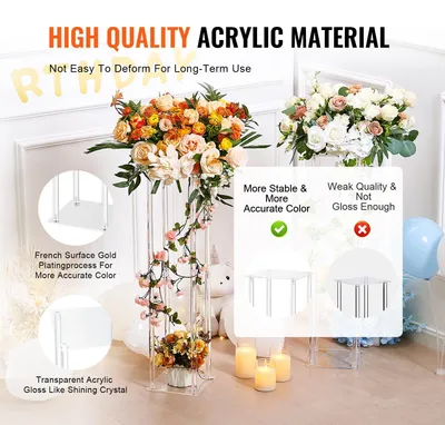 Immagine prodotto di VEVOR portafiori per matrimoni, 3 pezzi, base cilindrica (altezza 600/750/900 mm), base bianca con coperchio in PVC, supporti cilindrici per matrimoni, feste, compleanni e decorazioni, portata 15 kg