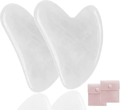 Obrázok produktu pre Masážny nástroj Gua Sha z prírodného jadeitu, 2 kusy, určený na masáž tváre, očí, krku a tela
