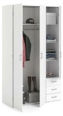 Produktbild von Kleiderschrank 3 Türen Suzette, Schlafzimmermöbel, Schrank, Garderobe, 115x49 h200 cm, Weiß