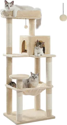 Produktbild von Purpurra Katzenbaum für große Katzen mit Metall Plüsch Hängematte 116cm/ 143 cm