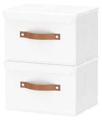 Image de Omgoods - Boîtes de rangement pliables avec poignées - Lot de 2, blanches, pour le rangement des vêtements