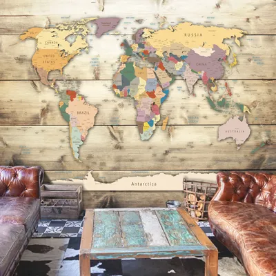 Zdjęcie produktu dla Tapeta z włókniny Top  Fototapeta  Fototapeta XXL  400x280 cm - WORLD MAP WOOD k-B-0009-a-b