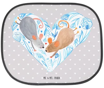 Produktbild von Mr. & Mrs. Panda Sonnenschutz Kfz Mäuse Herz - Grau Pastell - Geschenk, Freundin, für Auto, Liebesbeweis, Love, hitzeschutz, saugnapf, Hochzeit, Immer, glücklich