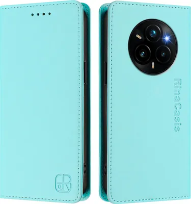 Produktbild von Lederhülle für Realme 14 Pro+ Hülle Flip Brieftasche Kartenfächern Ständer Schutzhülle Türkis