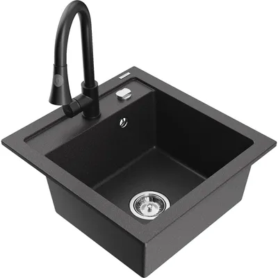 Obrázek produktu pro Mexen Vito 1-miskový granitový dřez s kuchyňskou baterií Elia, Skvrnitá černá - 6503-76-670101-70