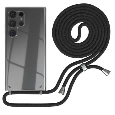 Produktbild von EAZY CASE Handykette kompatibel mit Samsung Galaxy S24 Ultra, Handyhülle mit Umhängeband, Handykordel, Schutzhülle Clear, Band in Schwarz