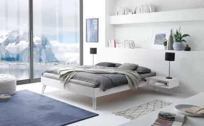 Bett Calvari Weiß aus MDF, minimalistisches Design mit Kufenfüßen – Ansicht 2