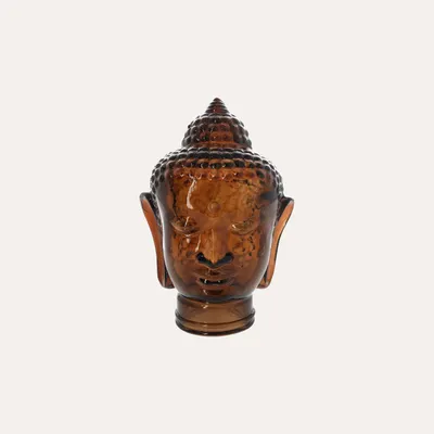 Immagine prodotto di KEYHOMESTORE | Testa Buddha Decorativa in Vetro Ambra H.30 cm