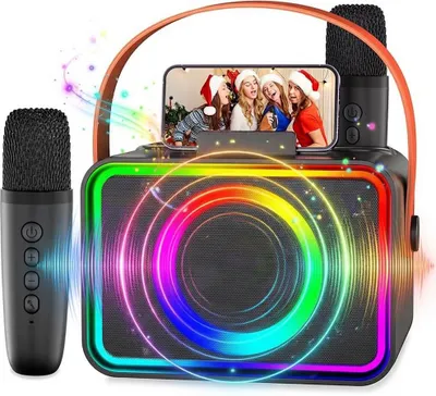 Produktbild von Karaoke Maschine, Karaoke Box mit 2 Mikrofonen, Bluetooth Lautsprecher, LED für Party & Familie