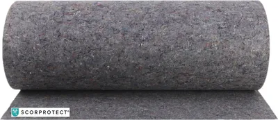 A roll of grey felt material is shown, partially unrolled.