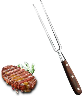 Produktbild von Fleischgabel,Fleischgabel Edelstahl Grillgabel mit Holzgriff 30cm Tranchiergabel Gerade Unbeugsam Bratengabel 16cm Klingenl?nge Grillgabeln Hart Rostfreier Fleischgabel Gro? mit Braun Holzgriff