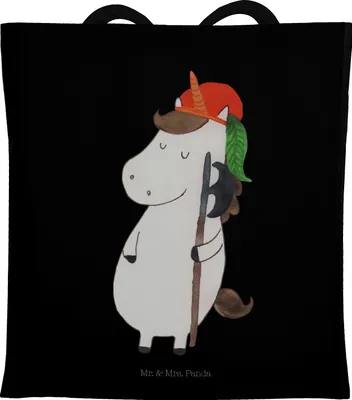 Produktbild von Mr. & Mrs. Panda Tote Bag Einhorn Junge - Schwarz - Geschenk, Mittelalter, Schultasche, Einhörner, Unicorn, Shopping Tasche, Beutel, Tragetasche, Bube