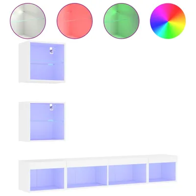 Produktbild von vidaXL 5-tlg. Wohnwand mit LED-Beleuchtung Weiß Holzwerkstoff