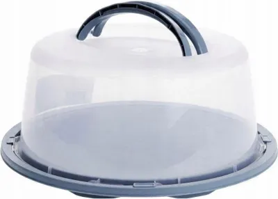 Zdjęcie produktu dla Pojemnik na ciasto okrągły 35 cm – miętowy transporter tortów i wypieków z uchwytem