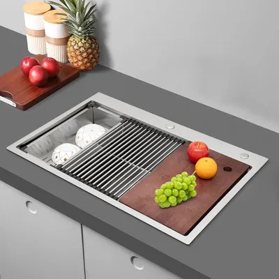Produktbild von Edelstahl Einbauspüle für Küche und Bar mit Zubehörset, Einzelbecken 78 * 45 cm