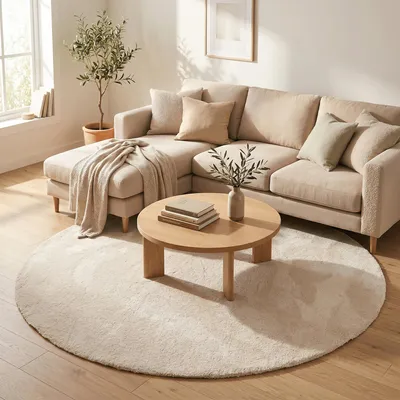 Produktbild von Super Soft Hochflorteppich Livorno Creme Rund, Größe:100 cm Rund