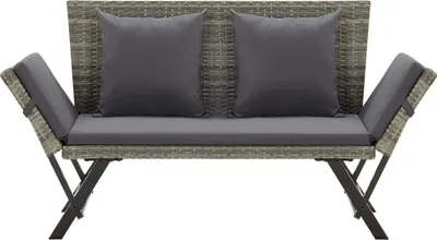 Produktbild von vidaXL Gartenbank mit Auflagen 176 cm Grau Poly Rattan