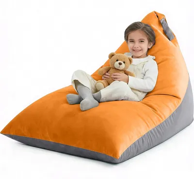 Produktbild von Sitzsackbezug Extra Groß - Dreieckiger Sitzsack - Waschbarer Sitzsack - Ultraweicher Samtbezug - Geeignet für Erwachsene/Jugendliche/Kinder - Bequeme Füllung mit Bohnen