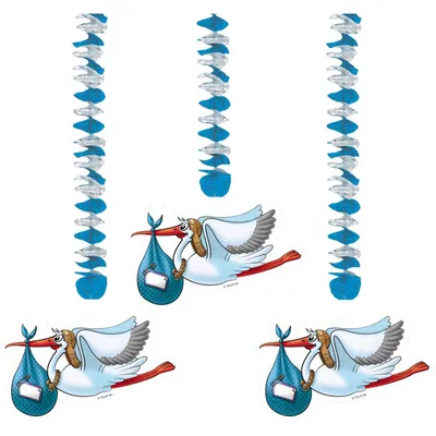 Produktbild von 3 Babyparty Storch Luftschlangen Dekospiralen