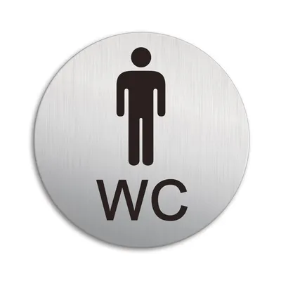 Produktbild von Schild Herren WC Toilette Türschild Toilettenschild Ø 100 mm Stärke 1 mm Aluminium Edelstahloptik selbstklebend