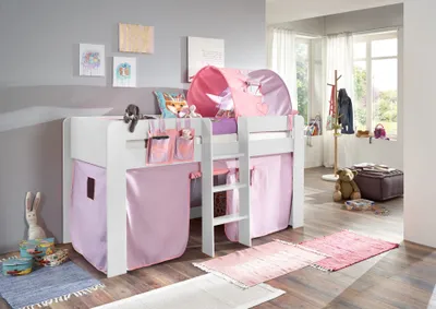 Produktbild von Relita Halbhochbett ANDI Liegefläche 90 x 20 cm Nachbildung weiß inkl. Vorhang, Tasche und 1-er Tunnel; BH1684117+TX5002039+TX5072039+TX5032039-M1