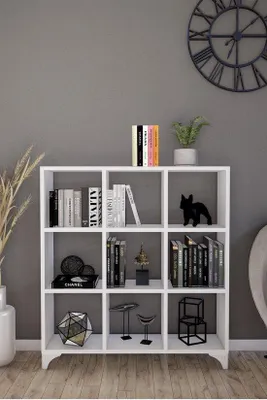 Produktbild von Nestly Standregal mit 9 Fächern, quadratisches Bücherregal, 89 x 89 cm, Weiß