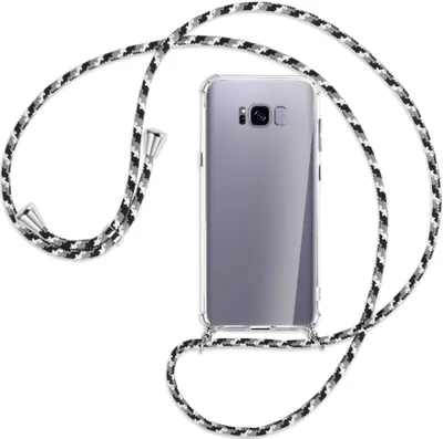 Produktbild von Handykette Backcover-Schutzhülle mit Band (Metall silberfarben) für Samsung Galaxy S8 Plus - schwarz/grau/weiß