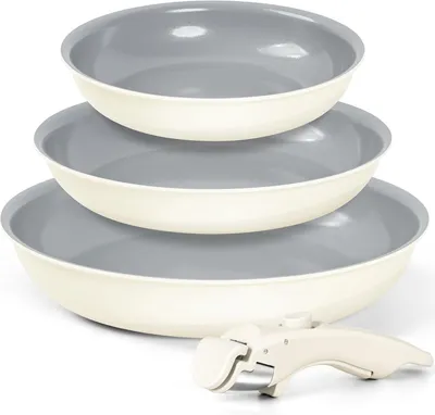 Produktbild von MICHELANGELO Pfannen-Set, 20 cm, 24 cm, 28 cm, Keramik-Antihaftbeschichtung, Weiß