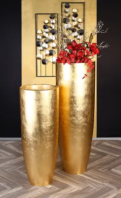 Immagine prodotto di Gilde Übertopf XXL, "Konus", Fiberglas, Poly, goldfarben, VE 1, H. 115 cm, D. 40 cm 89232 4001250892328