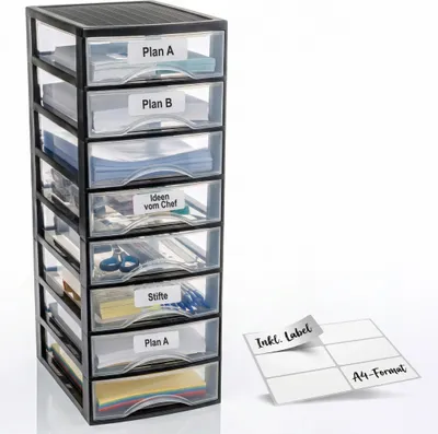 Produktbild von Schubladenbox A4 mit 8 Schubladen inkl. Aufkleber