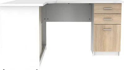 Produktbild von NORWY Eckschreibtisch - 2 Schränke mit Türen und 2 Schubladen - Weiß und Eiche