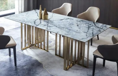 Produktbild von Design Tisch Edelstahl Büro Konferenz Esszimmer Wohnzimmer Marmor Farbe Möbel