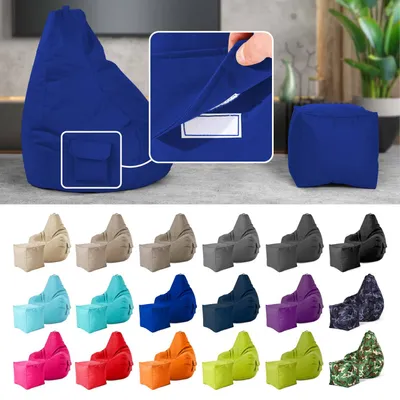 Produktbild von Green Bean® 2er Set Sitzsack + Hocker "Cozy+Cube" - mit EPS Perlen Füllung - robust waschbar schmutzabweisend - Blau
