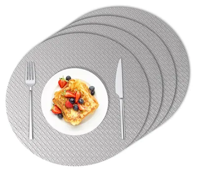 Platzdeckchen aus Kunstleder, 38 cm, Set 4 Stück, grau, rund