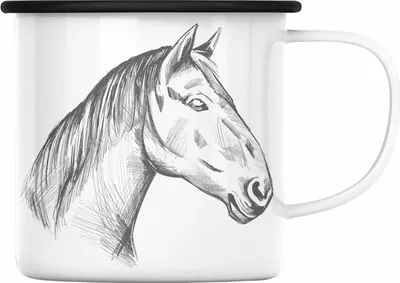 Produktbild von Pferde Emaille Tasse Lustig Reiterin Geschenk Pferde Geschenke Mädchen Pferdeliebhaber (Schwarz)
