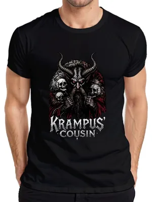 Zdjęcie produktu dla Koszulka męska Krampus Cousin Dark Horns Skull Christmas Gothic Gift, czarny, XXL