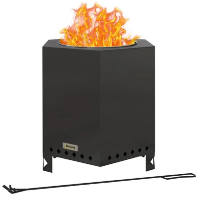 Produktbild von Feuerschale Feuerstelle Feuertonne, inkl. Schürhaken, 45 x 38,8  x 46,5 cm, Silber + Schwarz