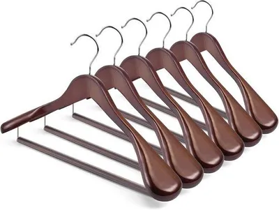 Produktbild von Holzkleiderbügel für Anzüge und Hemden - Set von 6 mit Antirutsch-Hosenbügel