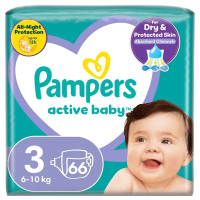 Produktbild von Pieluszki Pampers Active Baby Rozmiar 3, 66 sztuk (6-10 kg)