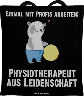 Produktbild von Mr. & Mrs. Panda Tote Bag Physiotherapeut Leidenschaft - Schwarz - Geschenk, Laptoptasche, Shopping Tasche, Schultasche, Jutebeutel