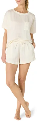 Produktbild von Amazon Essentials Damen Pyjama-Set Aus Satin Mit Trägertop Und Shorts In Relaxed-Fit, Elfenbein, S