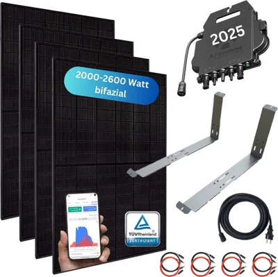 Produktbild von MYVOLTAICS Balkonkraftwerk MyCarport XXL 2000+ Watt inkl. XXL Unterkonstruktion (20° Winkel), Wechselrichter (APsystems 2025), Steckerfertig - einstecken. fertig. - 15m