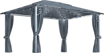Image de vidaXL Pavillon avec rideaux & guirlande lumineuse LED 4x3 m Anthracite Alu