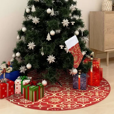 Produktbild von The Living Store Luxus-Weihnachtsbaumdecke mit Socke Rot 90 cm Stoff