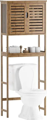 Produktbild von Bambus Badezimmer Aufbewahrungregal - Platzsparend Mit Schrank - 3-lagige Verstellbare Regale