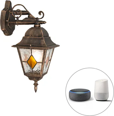 Produktbild von QAZQA - Landhaus I Vintage Schicke Vintage Außen Wandlaterne Bronze inkl. Wifi A60 - Antigua I Außenbeleuchtung - Stahl Quadratisch - LED geeignet E27